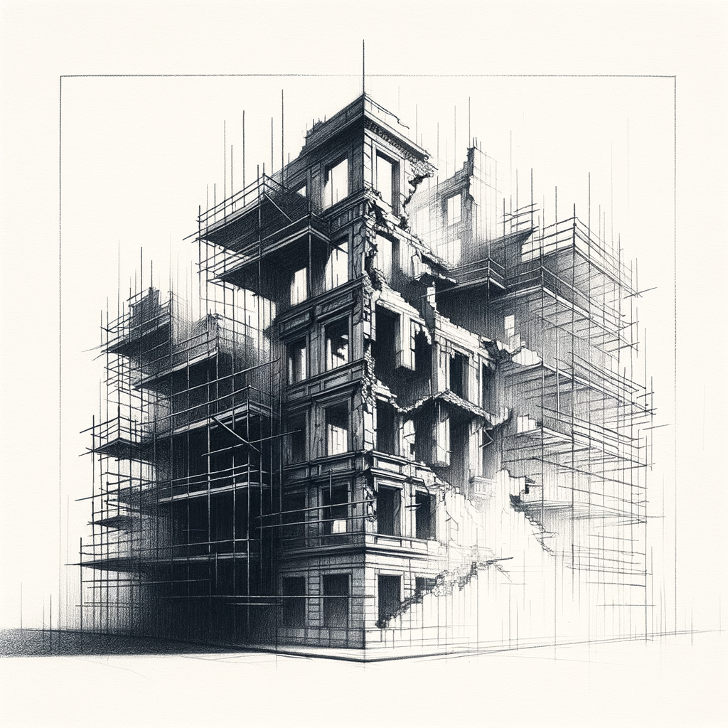 A building half demolished, half rebuilt